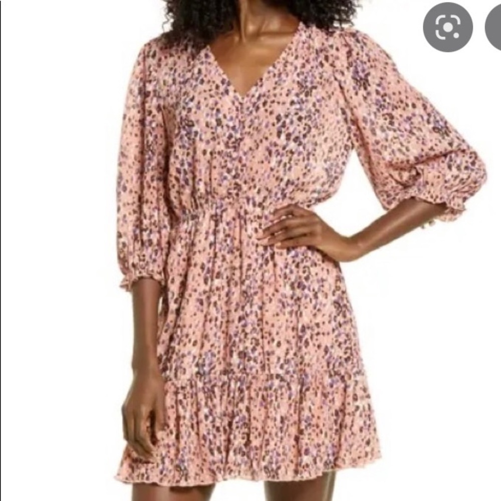 NWT Lulus printed dress pink purple animal print tiered button bodice dress S
